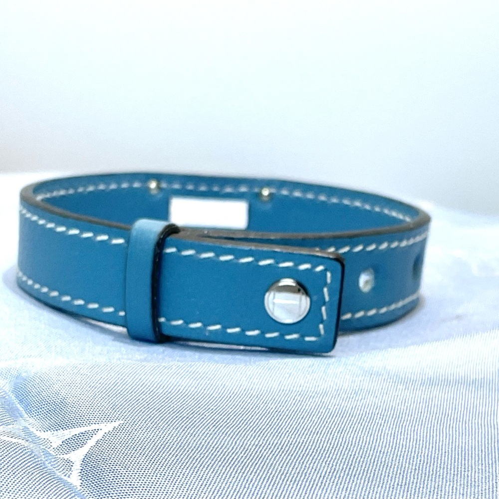 Hermes Kelly Blue Leather Bracelet with Silver Detail - Picture 5 of 8